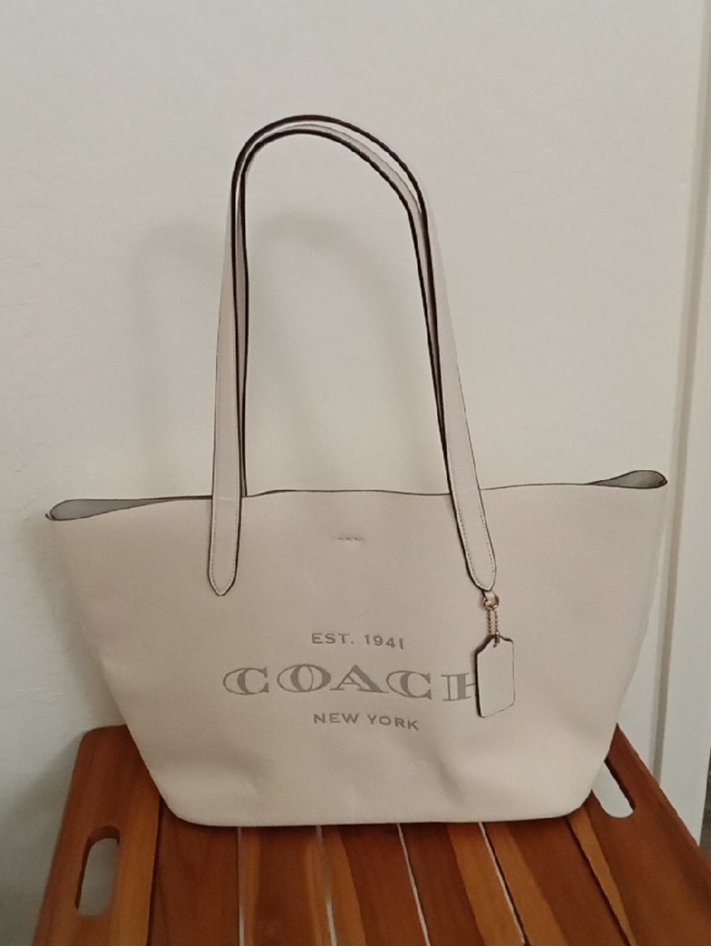Coach Cream Leather Logo Tote with Hang Tag